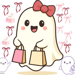 cute ghost with bag shopping
