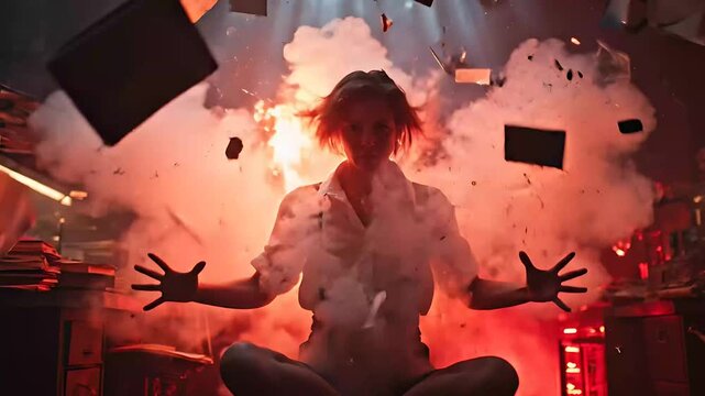 Young lady with mind control, burns books, stranger things vibe