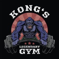 Muscular gorilla lifting a barbell for fitness and gym concept illustration © Sugibros