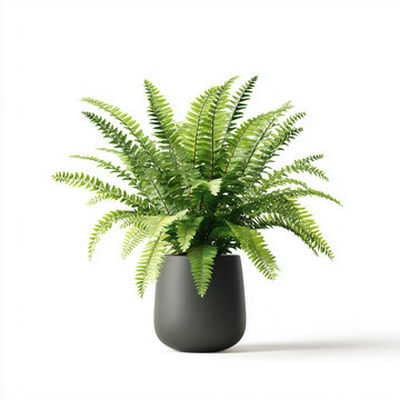 This is a Boston fern plant in a grey pot