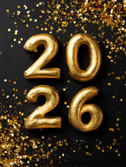 2026 glittering gold numbers on black background