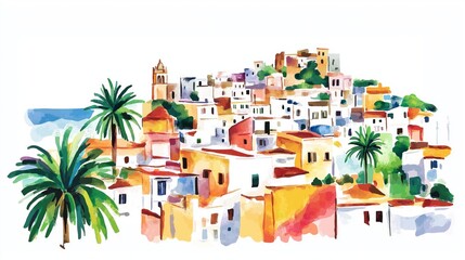 Casbah of Algiers. Casbah of Algiers hand drawn watercolor illustration on white background
