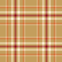 Sheet background fabric check, grunge tartan plaid pattern. Symmetry seamless vector texture textile in amber and orange colors.