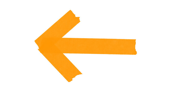 Orange washi tape arrow pointing left, isolated on transparent background