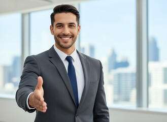 Professional Man Smiling and Reaching Out for Handshake