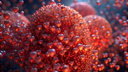 Fototapeta premium Abstract Dark Background with Glowing Red Heart Shaped Bokeh Lights, Copy Space for Text