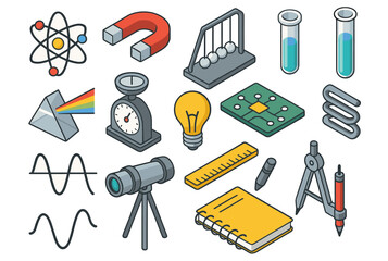 Fototapeta premium Science and math icon set featuring tools and symbols
