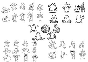 Fototapeta premium cartoon funny baby characters silhouette set