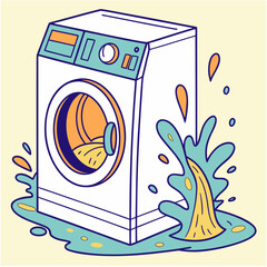 Washing machine overflowing with water causing a messy home repair or appliance breakdown emergency