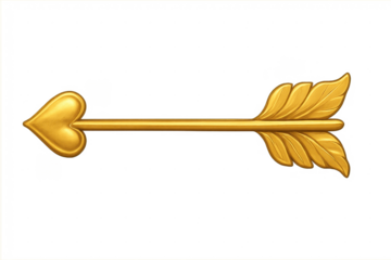 Golden cupid's arrow with heart tip on transparent background