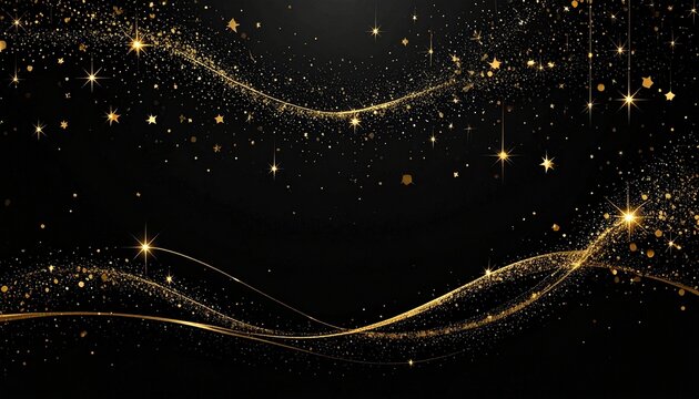 黒地に金の星が舞うシックで高級感あるクリスマス夜空背景