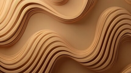 Abstract Architecture Facade With Fluid Curved Lines and Wooden Textures Creating an Organic Urban Feel Against a Soft Brown Background