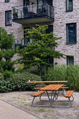 Modern Picnic Table in Hyllie Malmo Sweden Sustainable Urban Living and Architecture in a Contemporary City Borough Outdoor Space
