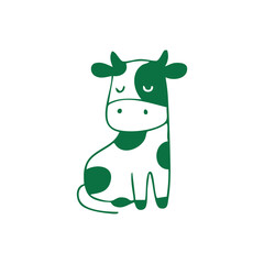 Green Cow Illustration on White Background