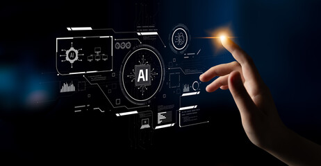 AI interface showing how artificial intelligence powers systems. AI Artificial intelligence transforms data, enables automation, and AI artificial intelligence drives innovation. Latch