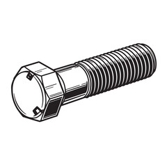 A versatile set of hex bolt illustrations, featuring both a modern flat gray vector design and a detailed vintage black and white sketch, symbolizing industrial engineering, mechanical connection, and