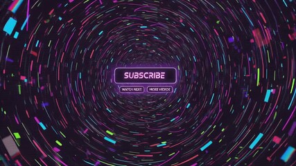 Neon Subscribe Button with Glowing Effects and Abstract Tunnel Background for Tech Videos