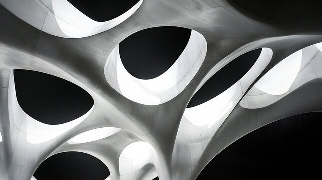 Abstract Structure With Minimal Texture and Clean Geometric Shapes Creating Negative Space With Shadow Play Over Black Background