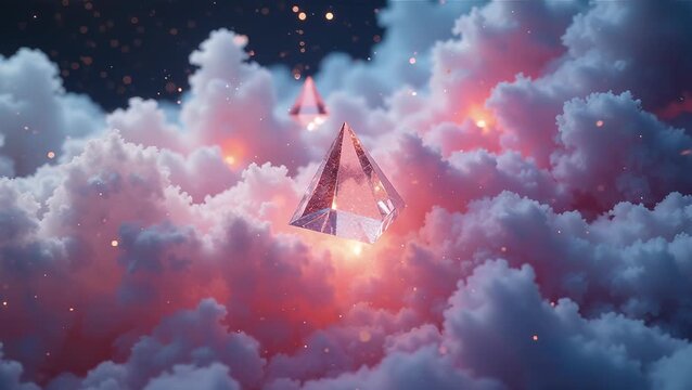Ethereal Crystals Emerging from Dreamy Clouds in a Cosmic Landscape