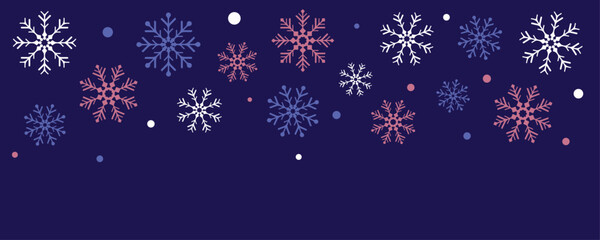 Background with snowflakes in vector, flat style. Background with different snowflakes.