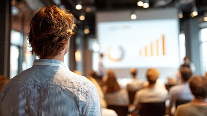 Business team attending presentation in modern office meeting room