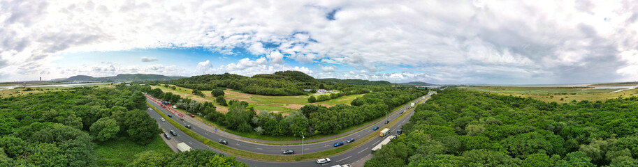 Aerial Panoramic View of Beautiful Welsh British Countryside Landscape Near Cardiff City of Wales UK