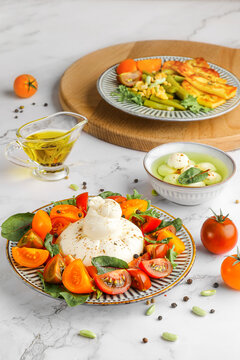 Gourmet Burrata Cheese Salad with Heirloom Tomatoes and Fresh Basil