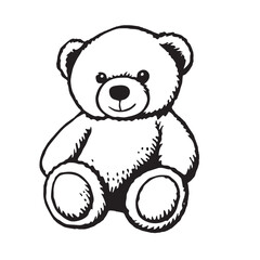 teddy bear illustrations in black and white styles, ranging from simple silhouette to detailed sketch and cute kawaii outline, symbolizing childhood, comfort, and toys.
