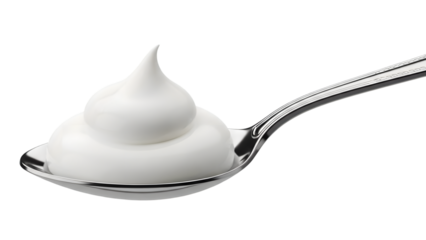Spoonful of whipped cream dessert close up isolated on transparent background