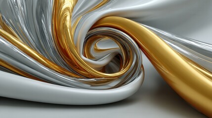 Soft flowing waves of silver and pale gold liquid metal blend with gentle geometric clouds, forming a calm high-resolution neo-liquid abstract background.