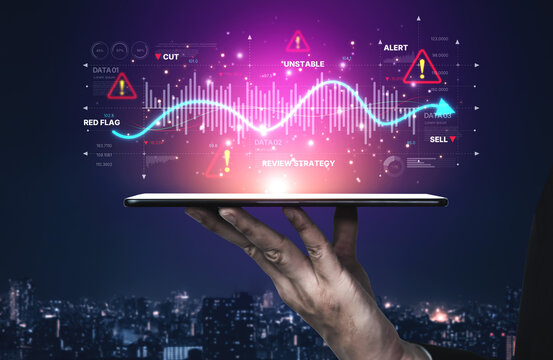 Economic caution visual showing risk alerts and financial volatility. Warning signs highlight economic downturn, market risk, finance crisis, and uncertainty in data-driven analysis. Spline - Powered by Adobe