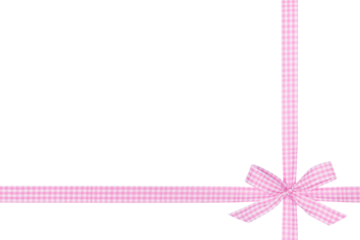 Pink and White Chequered Pattern Crossed Ribbon Bow Isolated on White and Png Transparent Background