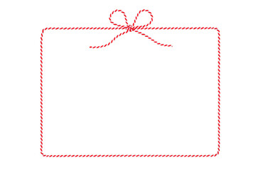 Rectangle Frame Made of Christmas Red and White String Rope with Bow Isolated on White and Png...