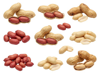 Obraz premium Whole and split peanuts isolated on transparent background