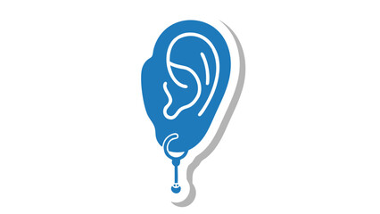 Stylized Blue Ear Graphic With Medical Stethoscope Symbol Descending From Lobe Against A Black Background