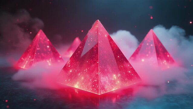 Stunning Pink Glowing Pyramids in Misty Atmosphere