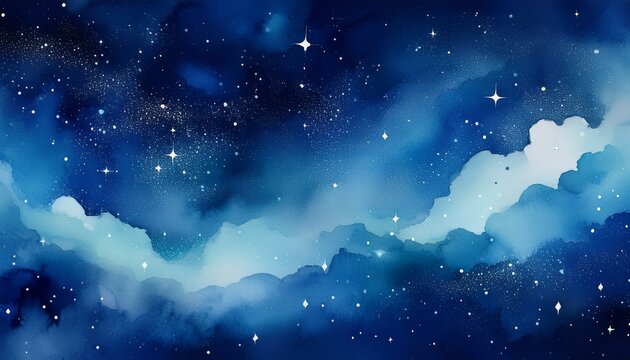 blue gradient watercolor starry sky background dark blue watercolor galaxy background with stars and nebulae blue watercolor space banner detailed hyper realistic image