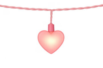 Pink heart light string glowing on transparent background