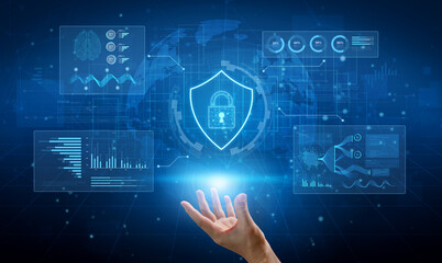 A futuristic cybersecurity dashboard for a Security Operations Center (SOC). The system monitors the network, analyzes data for threats, and provides comprehensive protection. Fermion