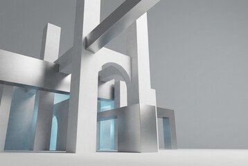 Abstract modern architectural structure with blue light