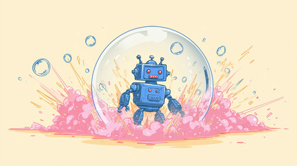 Explosion de la bulle boursi&egrave;re de l&rsquo;IA &ndash; illustration ludique avec robot