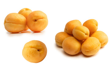 Ripe juicy orange apricots isolated on white background.