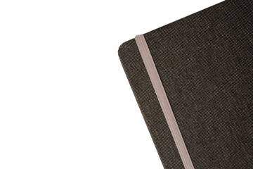 Grey notebook with blank pages isolated on a white background.