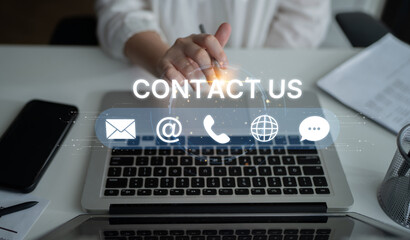 UI concept for contact us section showing icons for email, web, phone, and message. Contact and support icons help streamline business communication and improve customer contact experience. Spline