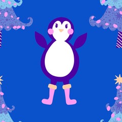 Christmas animals seamless penguin pattern for wrapping paper and fabrics and kids print