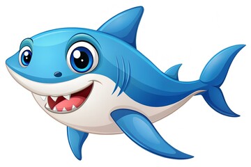 Adorable cartoon baby shark character with a cheerful expression and big eyes