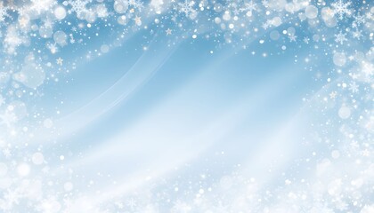 Fototapeta premium Soft blue winter background with sparkling snowflakes and bokeh lights perfect for holiday greetings and seasonal designs