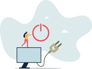 flat vector illustration.switch device to standby mode. Power save concept.life and employment of people.