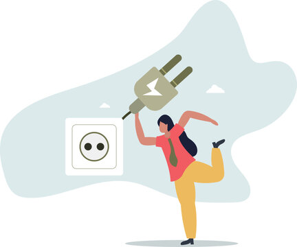 flat vector illustration. unplug appliances.Power save concept.life and employment of people.