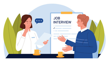HR manager interviews job candidate in modern office setting, discussing qualifications and career opportunities during a professional recruitment process, isolated on white background vector